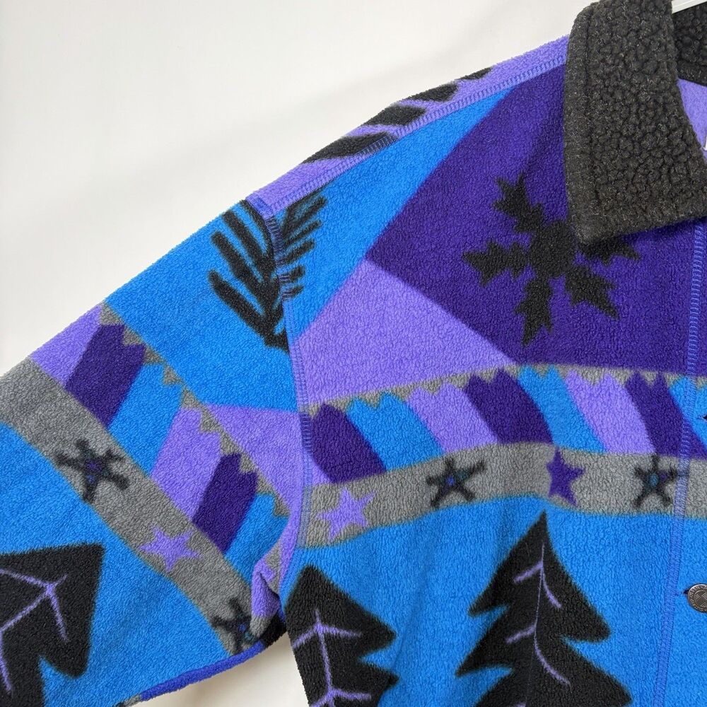 Sigrid Olsen Sport Button Up Fleece Jacket Womens Large Blue Purple Winter VTG - Picture 4 of 10